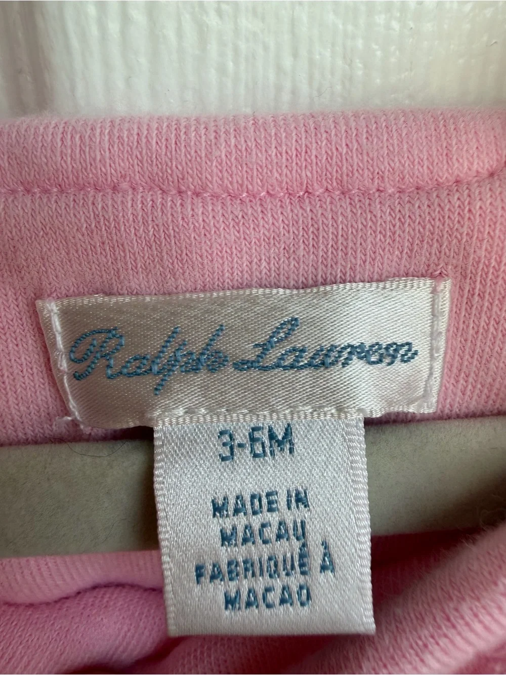 Ralph Lauren Pink Terry Romper with Blue Accent- Size 3-6M